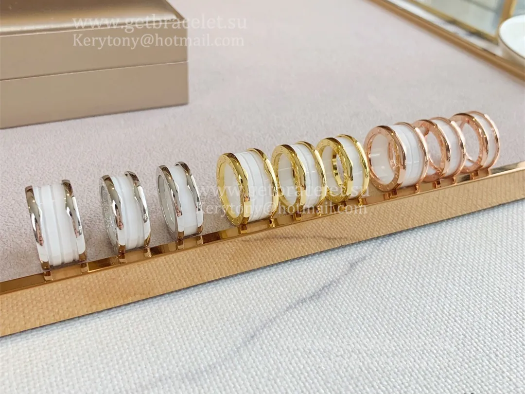 B.zero1 White Ceramic and Rose Gold Ring