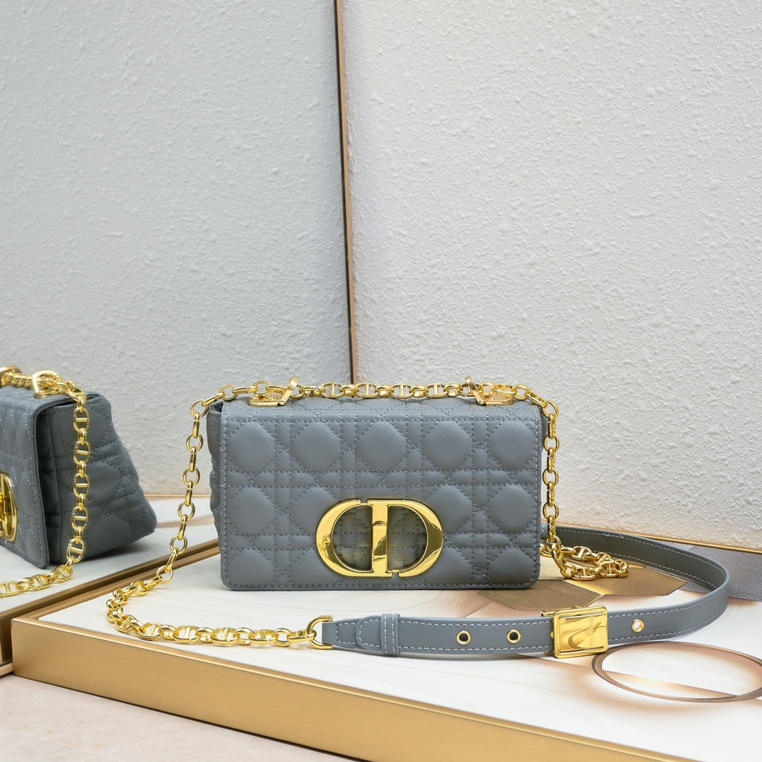 Small Dior Caro Bag Gray 9797 XB091 21cm