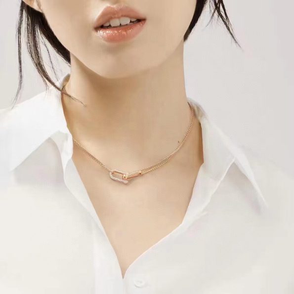 Tiffany HardWear �� Double Link Pendant Necklace, Rose Gold with Diamonds