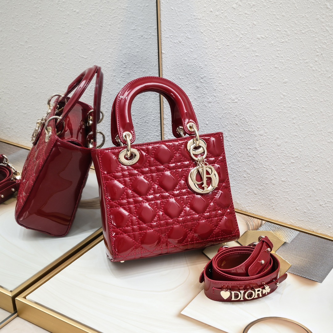 Small Lady Dior My ABCDior Bag Burgundy patent leather CD2026 XB081 20cm