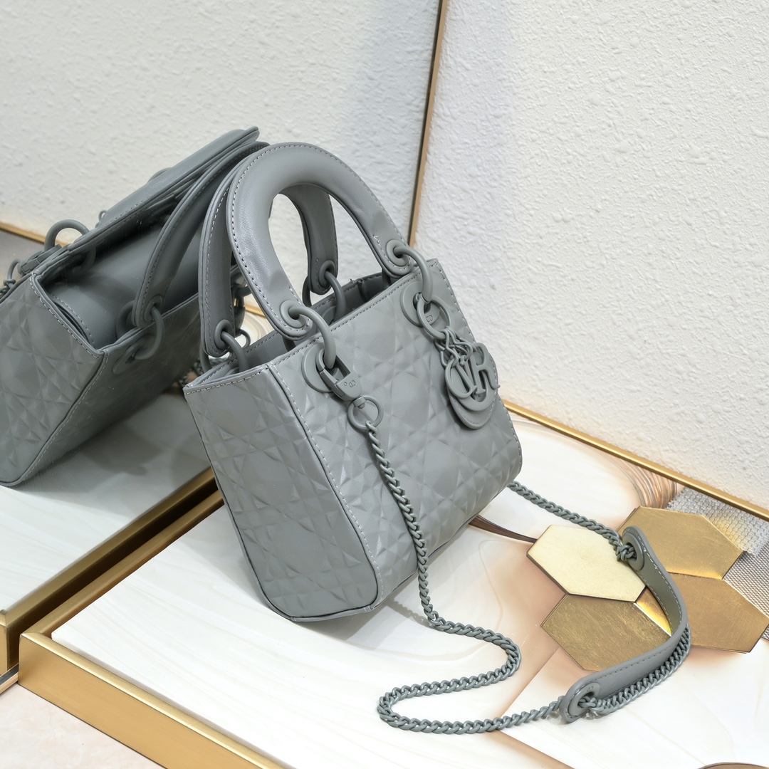 Mini Lady Dior Bag Gray Diamond Motif 3002 XB081 17cm