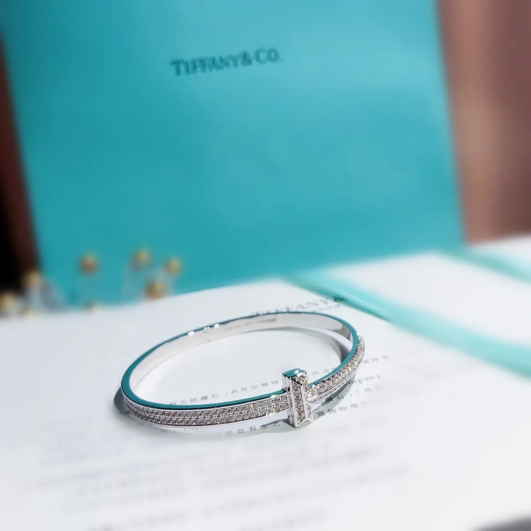 Luxury Tiffany Tiffany T1 Paved Diamonds Wide Bracelet Silver/Yellow Gold/Rose Gold