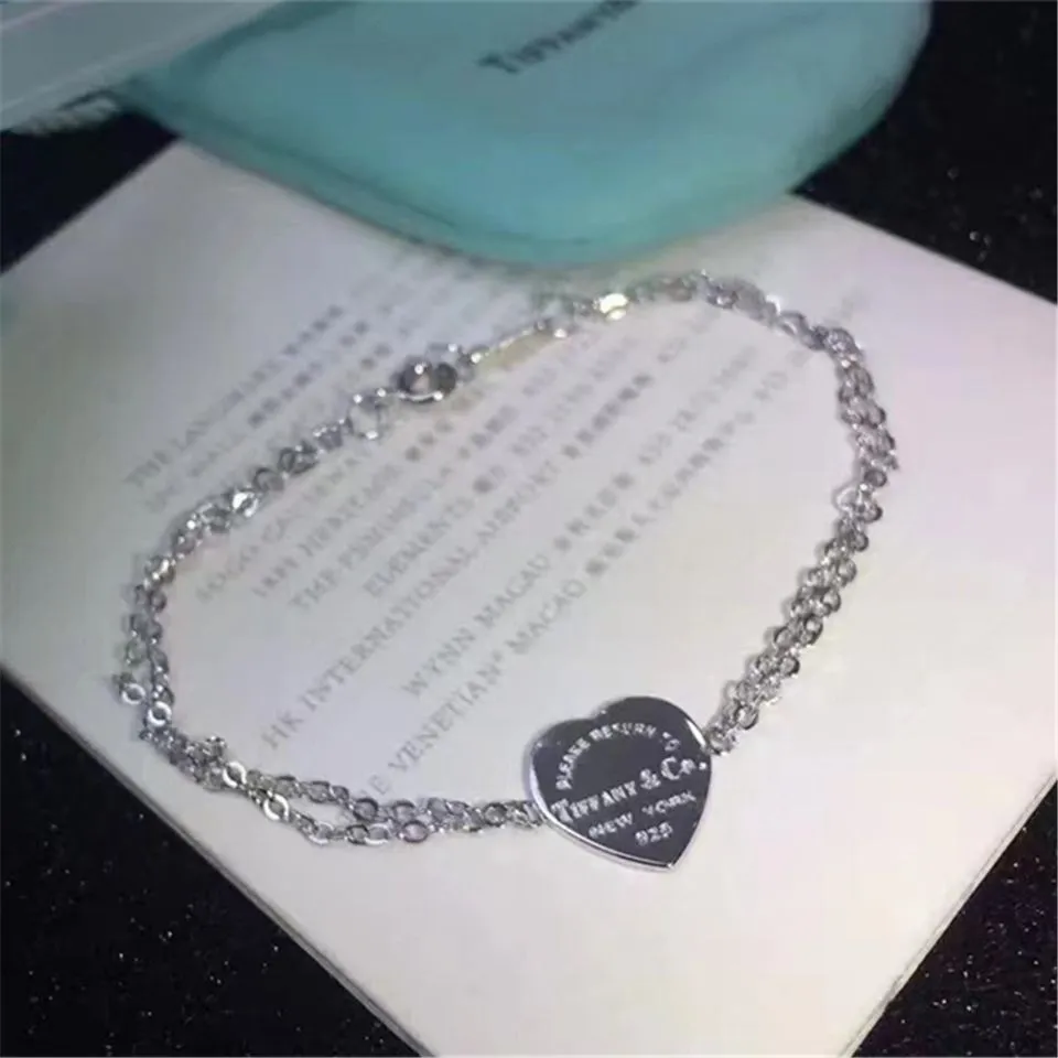 Return To Tiffany Dual Chain Heart Tag Bracelet Silver/Rose Gold/Yellow Gold Party Style Women Fine Jewelry Malaysia GRP06398