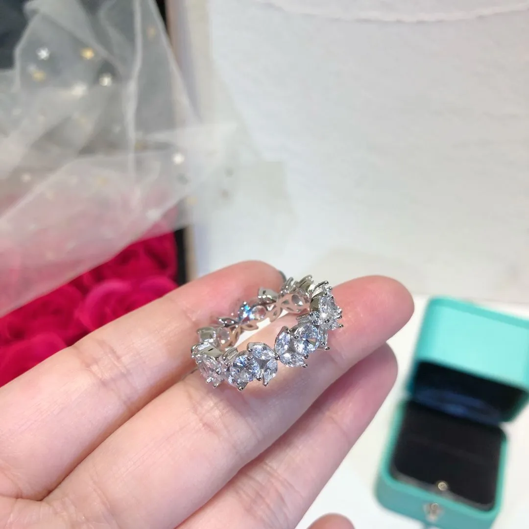 Copy Tiffany Victoria High End White Gold Alternating Ring Female Diamonds Hot Selling