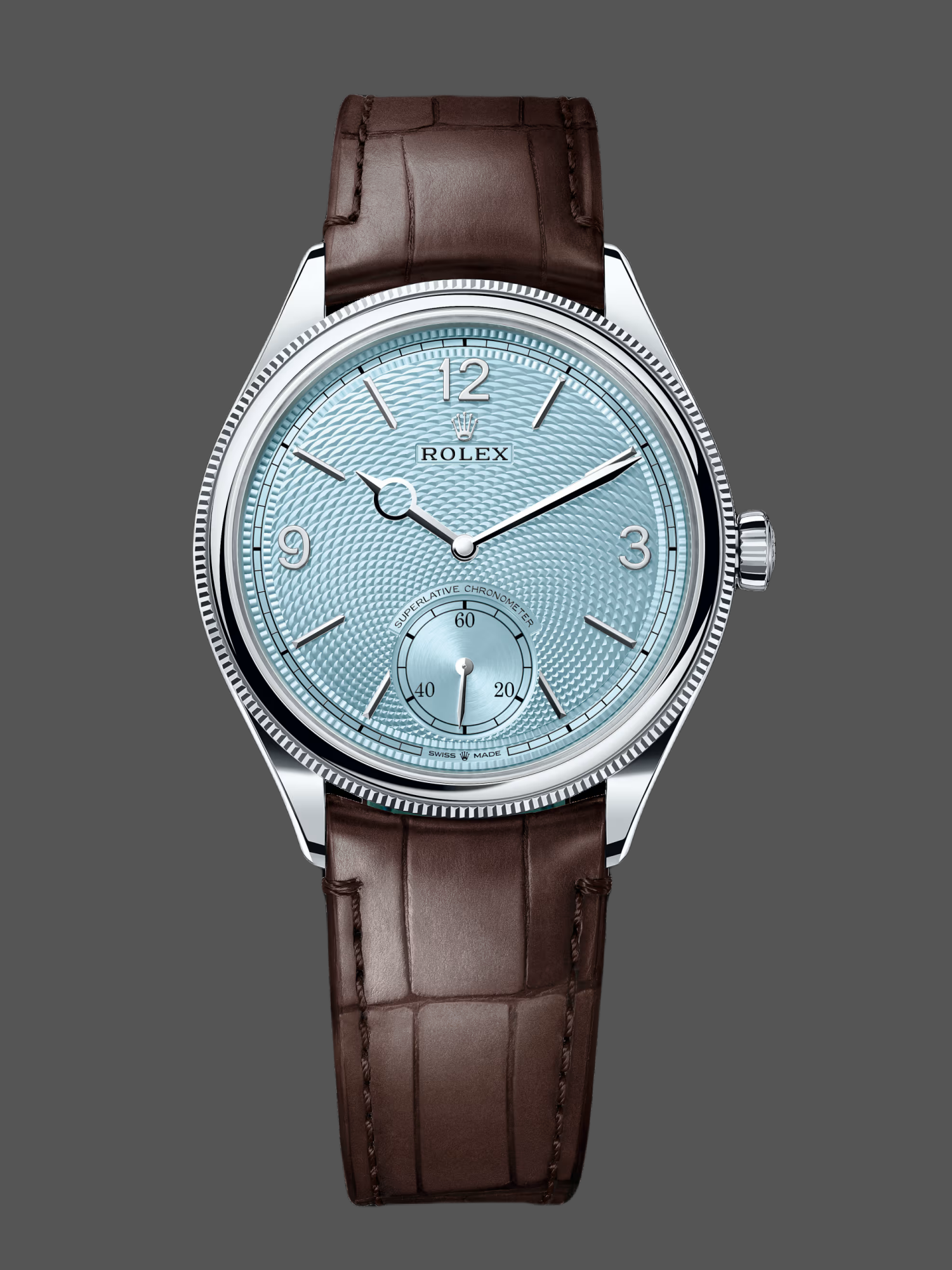 Rolex 1908 52506 0002 Ice Blue Dial Brown Leather Strap 39 mm Replica Watch
