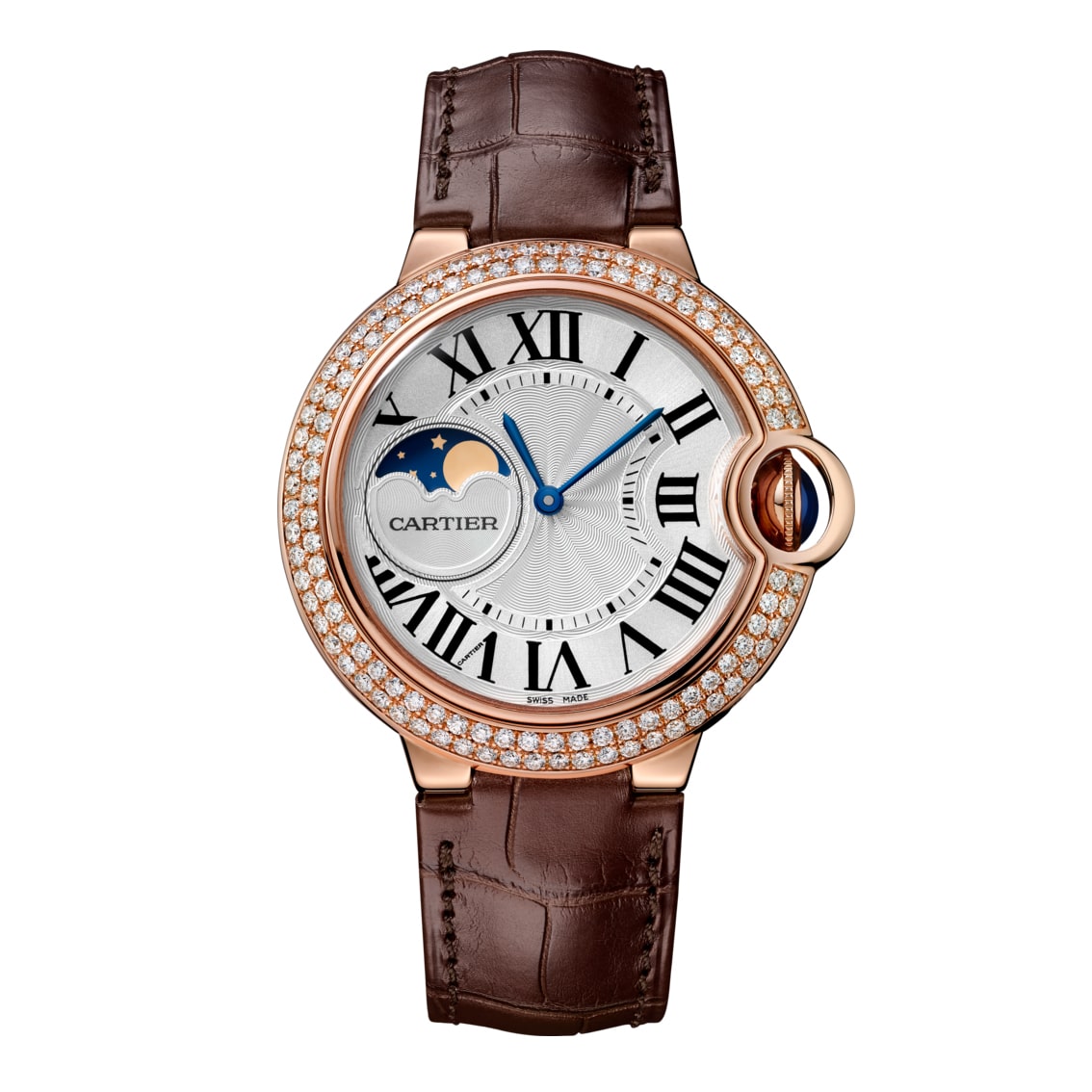 Cartier Ballon Bleu Moon Phase 37mm 18K Rose Gold & Diamonds Lady��s Watch, WJBB0027