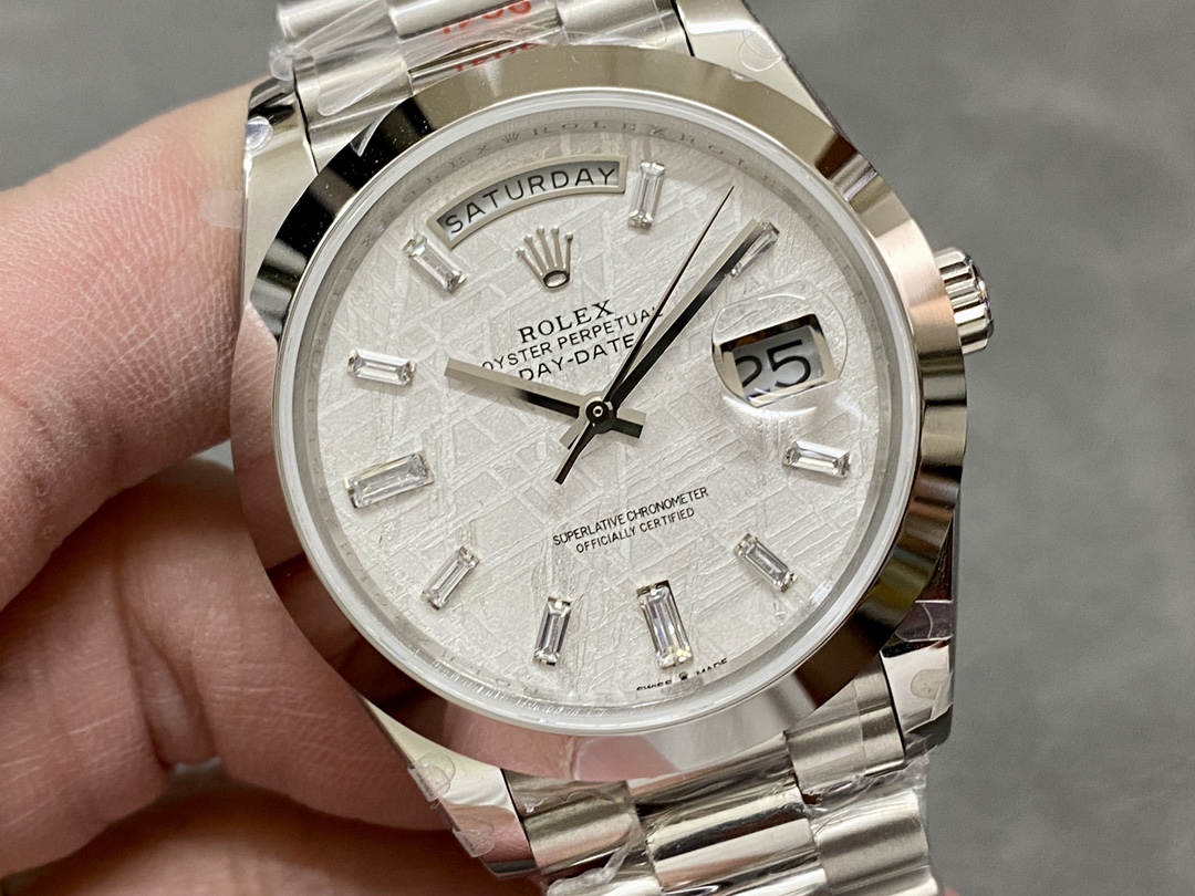 Rolex Day-Date 40mm Platinum Meteorite Baguette 228206 0036 Men's Watch