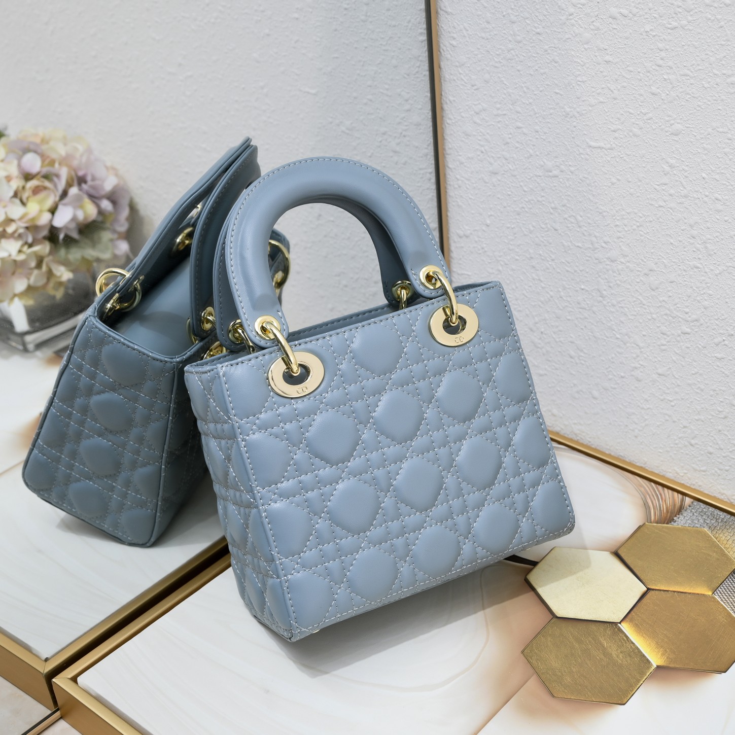 Small Lady Dior My ABCDior Bag Blue Sheepskin 1022 LM061 20cm