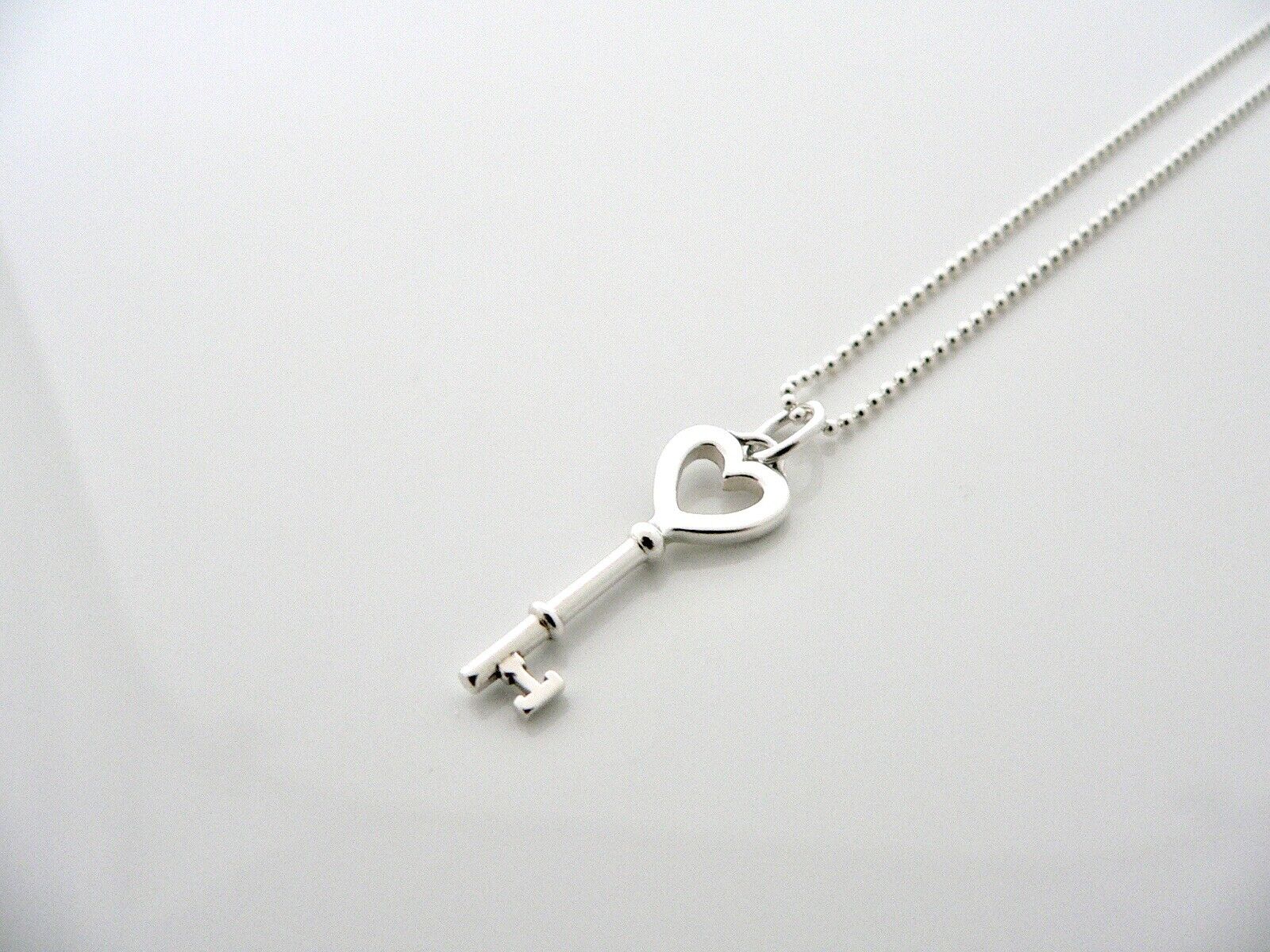 Tiffany Co Heart Key Necklace Pendant Charm Bead Chain 18 In Love Gift T and Co