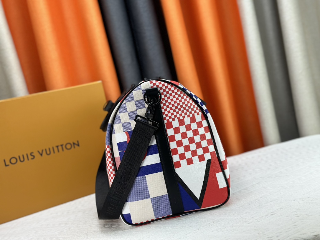 Louis Vuitton Keepall Bandouli猫re 50 Travel Bag M11674 M41416 Damier Flags