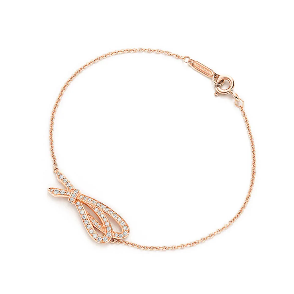Tiffany Bow Rose Gold Bracelet Charm Diamonds For Women UK Sale Online GRP08654