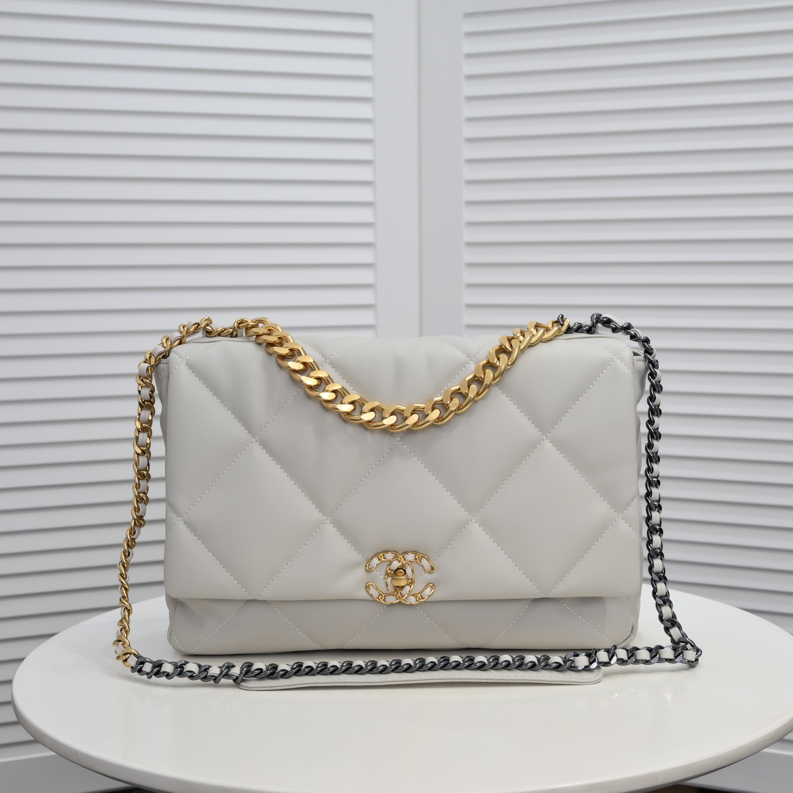 Chanel Lambskin Quilted Large19 Flap Shoulder Bag Handbag