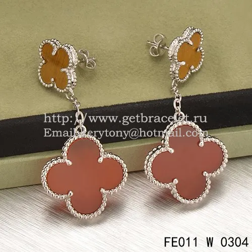 Van Cleef & Arpels Magic Alhambra Earrings White Gold With Tiger's Eye Carnelian