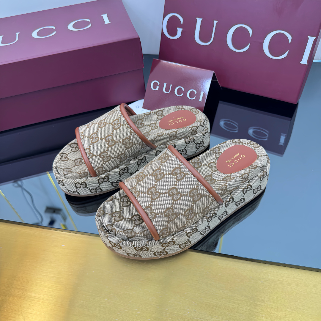 Gucci Shoes Classic GG Embroidered Couple's Thick Bottom Slippers