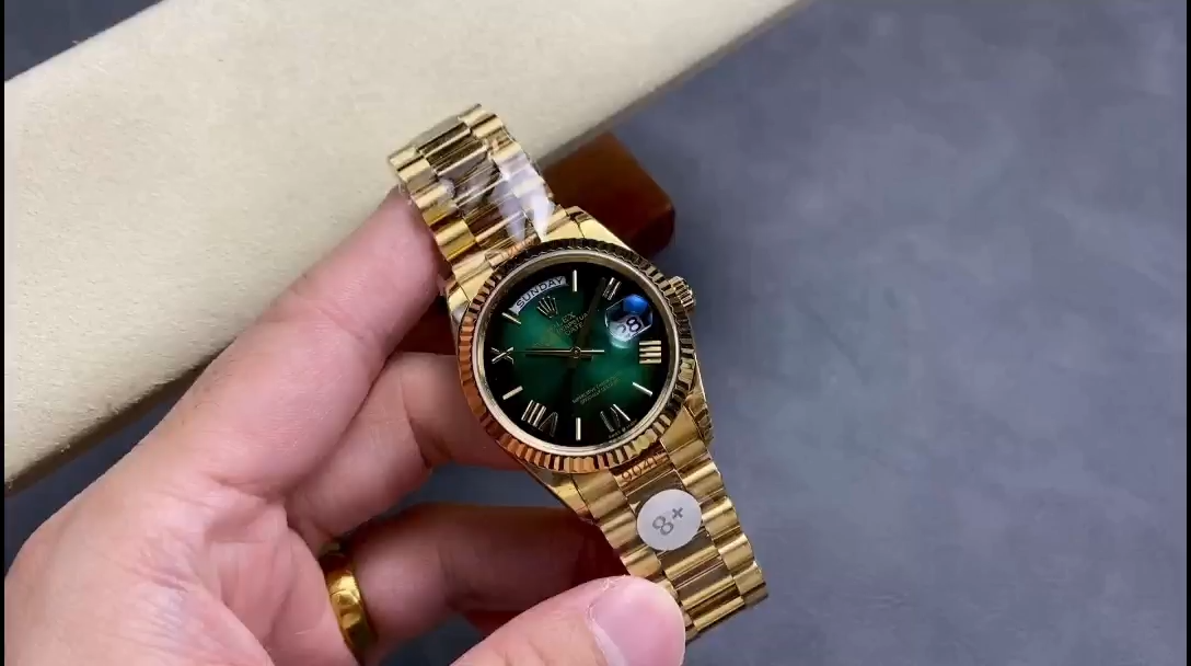 Rolex Day Date 36mm Fluted Bezel Green Ombre Dial President Bracelet m128238 0118