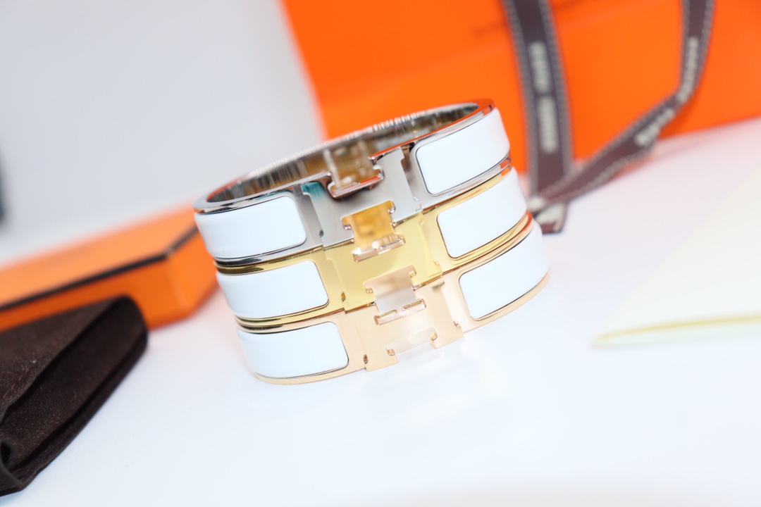 Fake Hermes Bracelet, Clic H bracelet Dupe, White Enamel Bracelet, Three Color