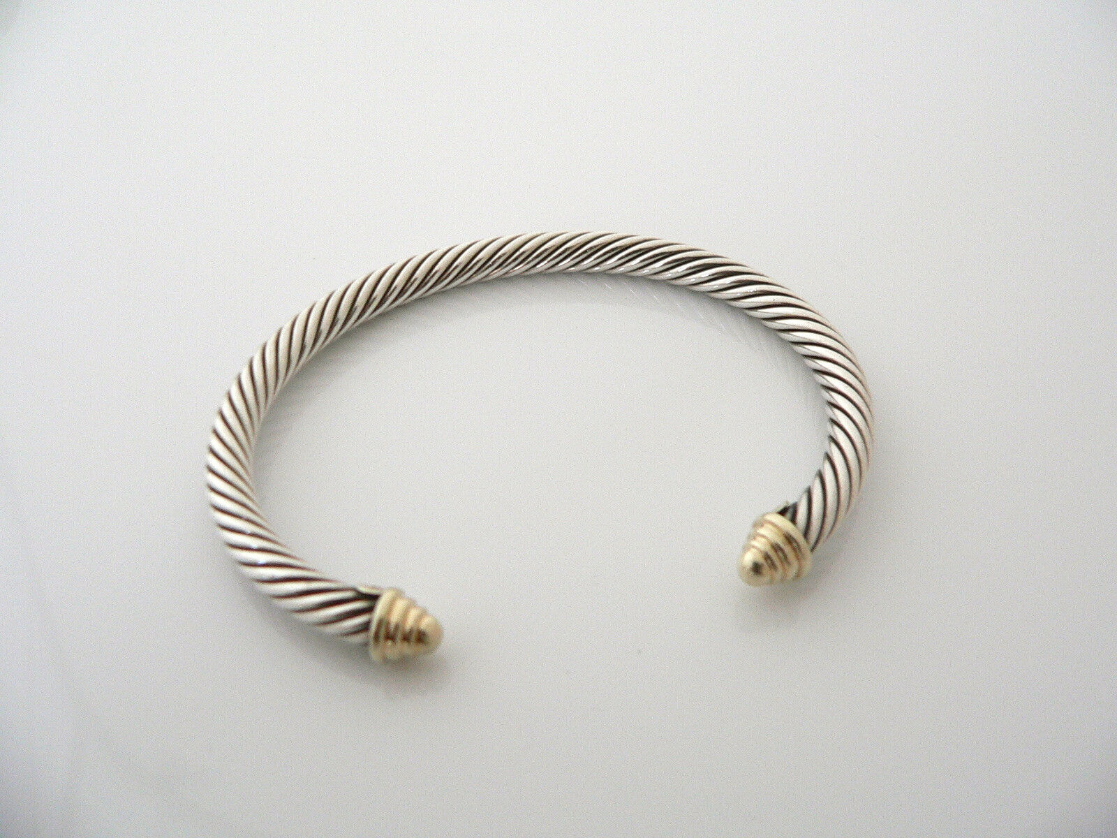 David Yurman 5MM Silver 14K Gold Cable Bangle Bracelet Textured Cuff Gift Love
