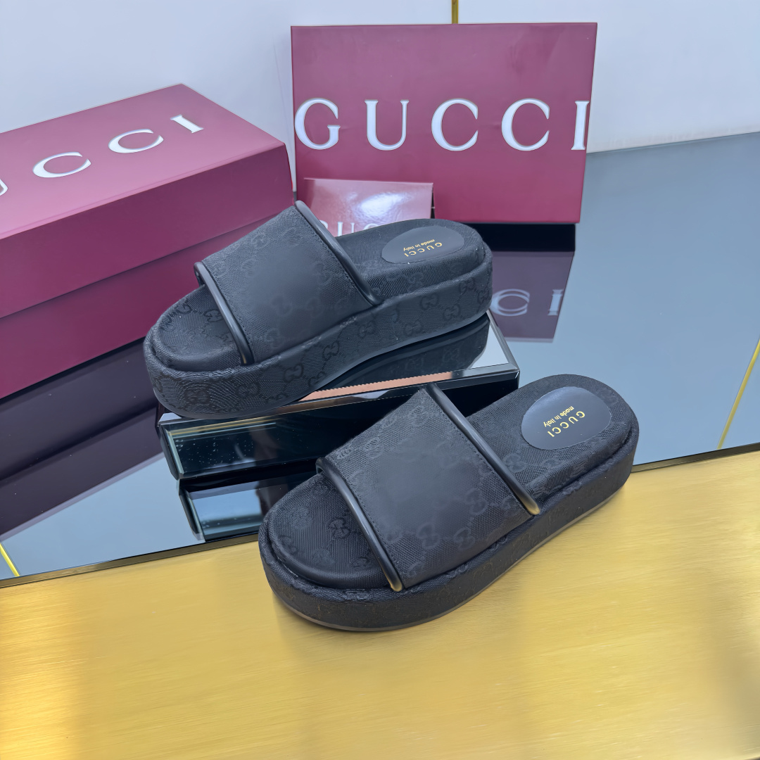 Gucci Shoes Classic GG Embroidered Couple's Thick Bottom Slippers