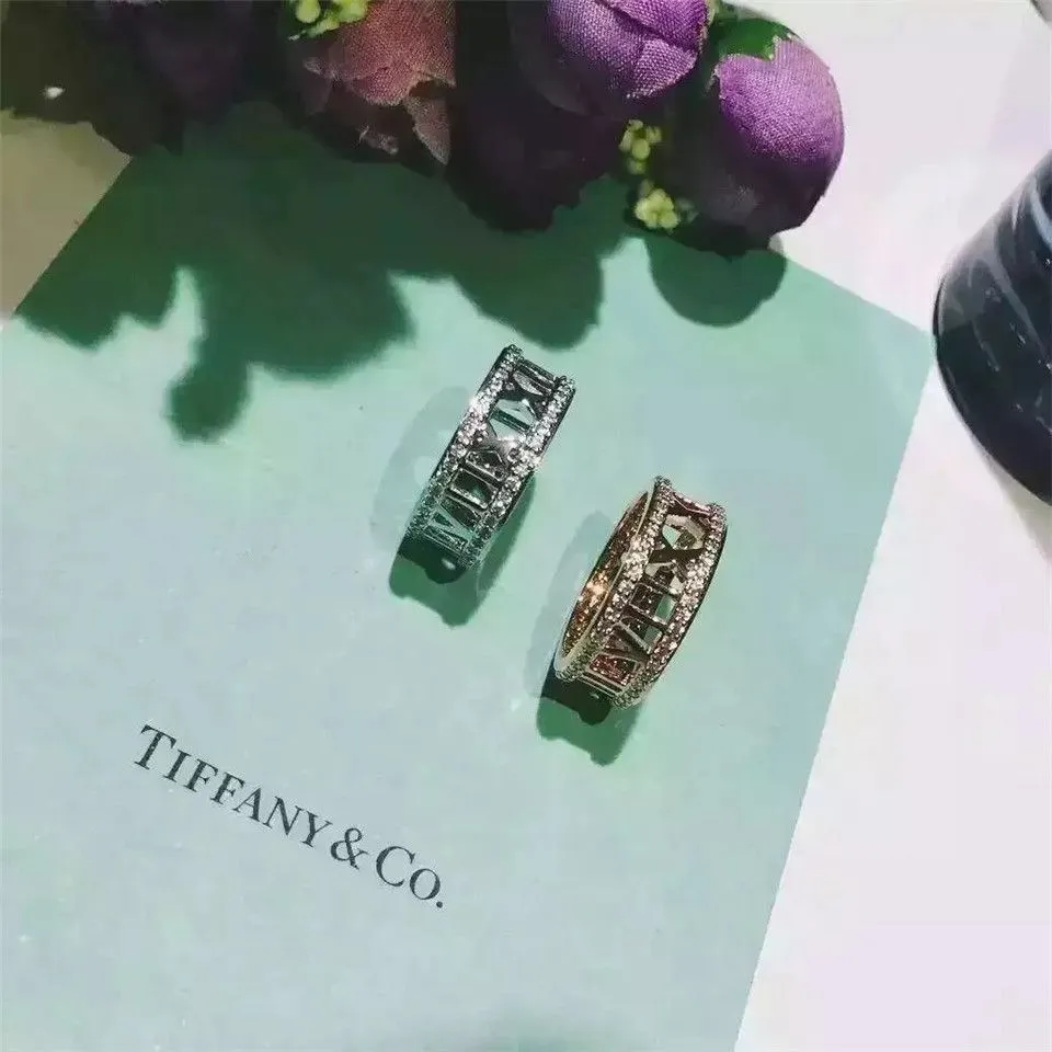 Tiffany Atlas Rose Gold Open Ring Round Diamonds Gift For Girls GRP07512/GRP06639