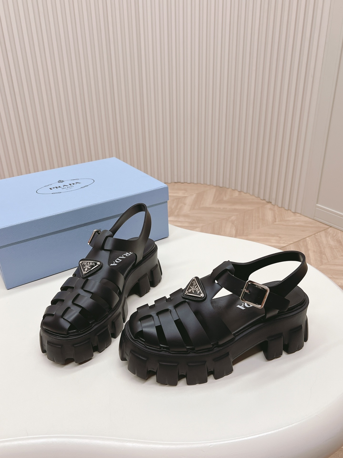 Prada Shoes Serrated thick soled women's sandals