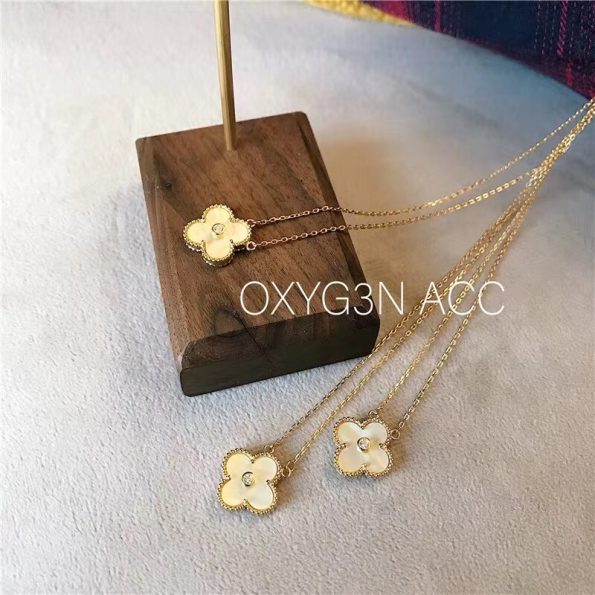 Van Cleef & Arpels Gold Mother-of-Pearl, Four-Leaf Clover Necklace