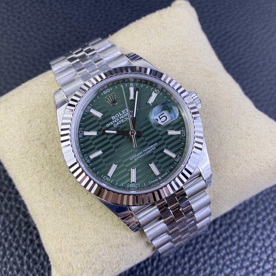 Rolex Datejust 41mm Stainless Steel 126334 0030 Mint Green Dial Fluted Jubilee