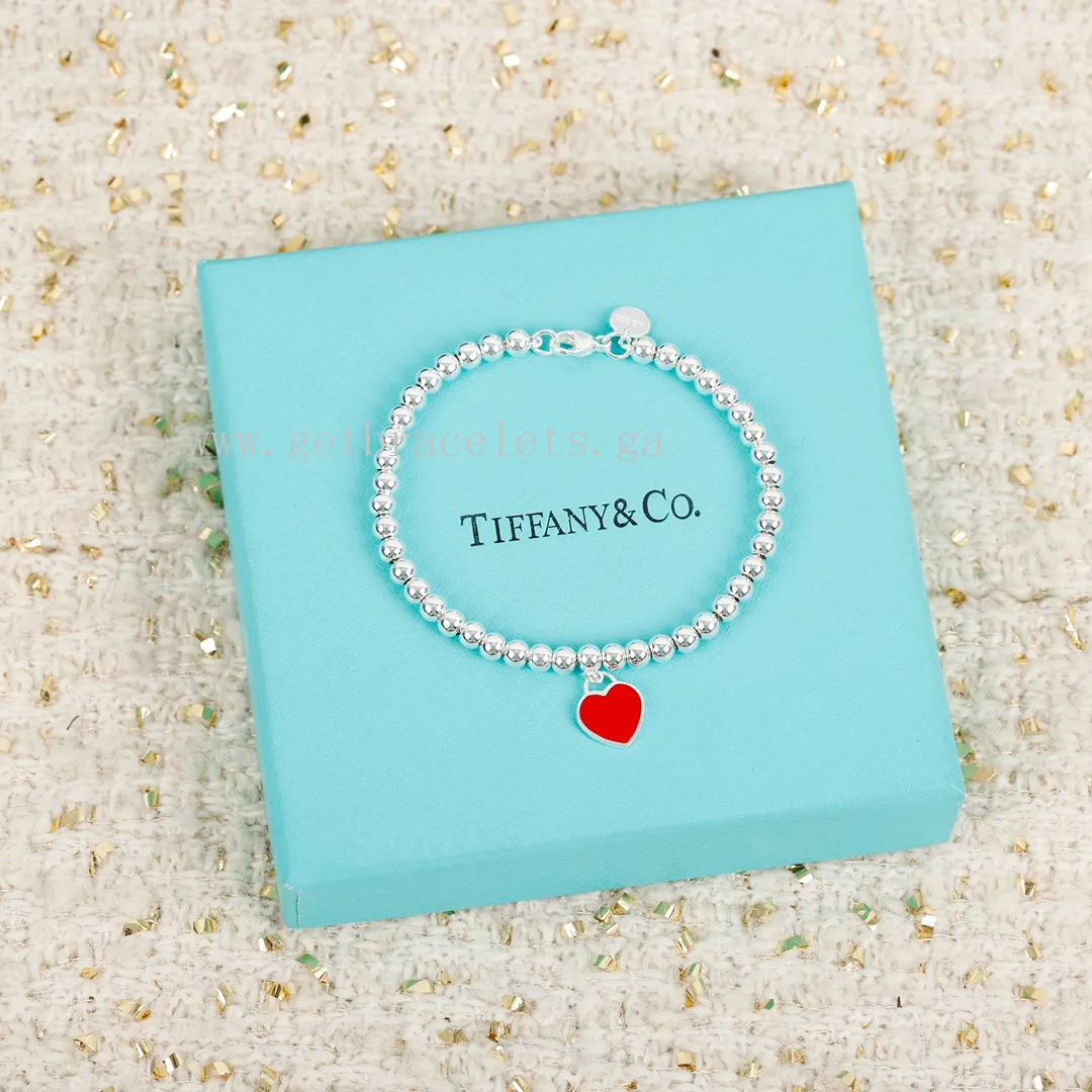 Return to Tiffany Pink/Red/Blue Tag Bead Bracelet in Silver 4 mm