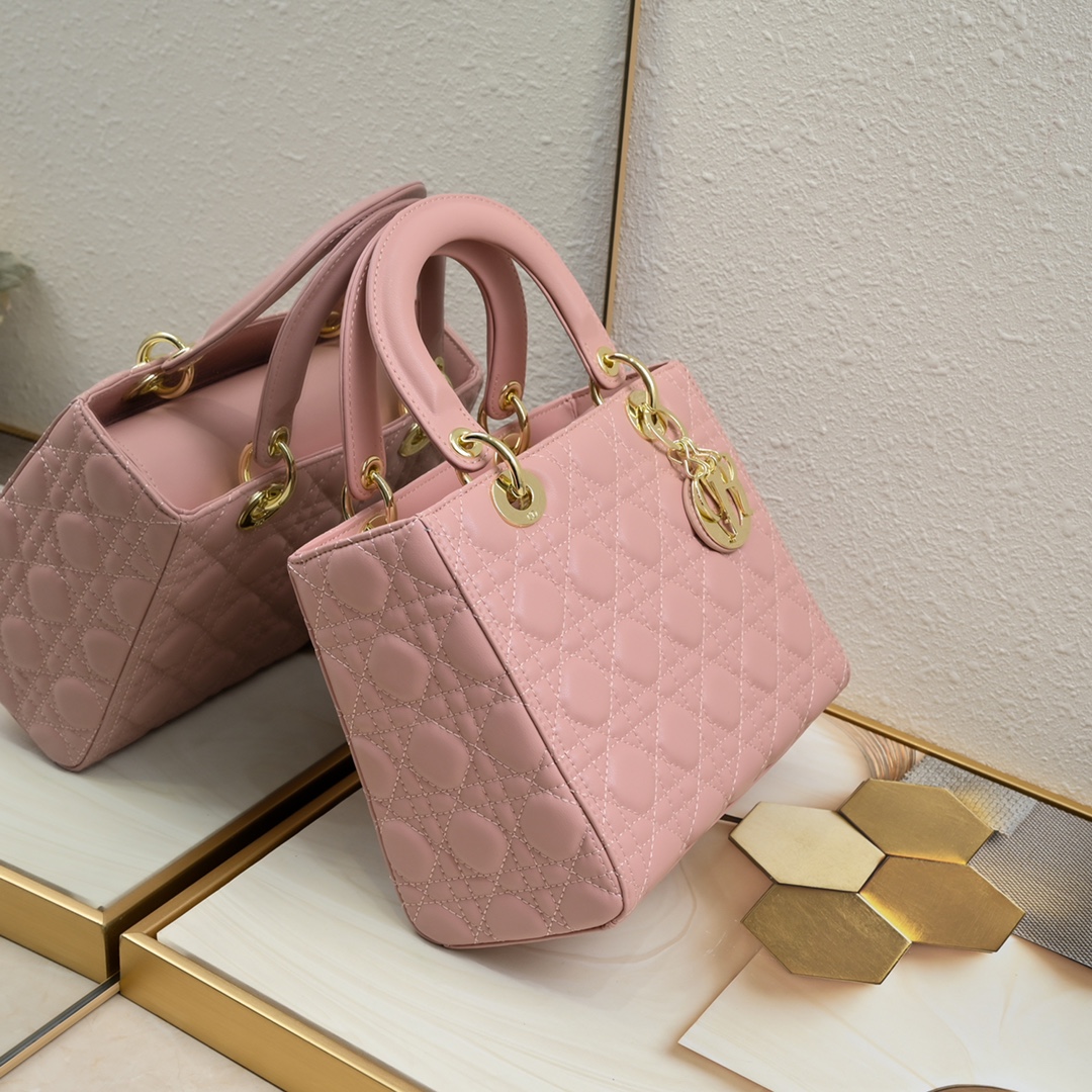 Medium Lady Dior Bag Pink Sheepskin LM071 24cm