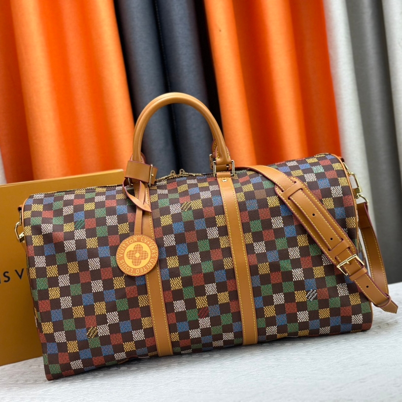 Louis Vuitton Keepall Bandouli猫re 50 Travel Bag M11674 M41416 Damier Flags