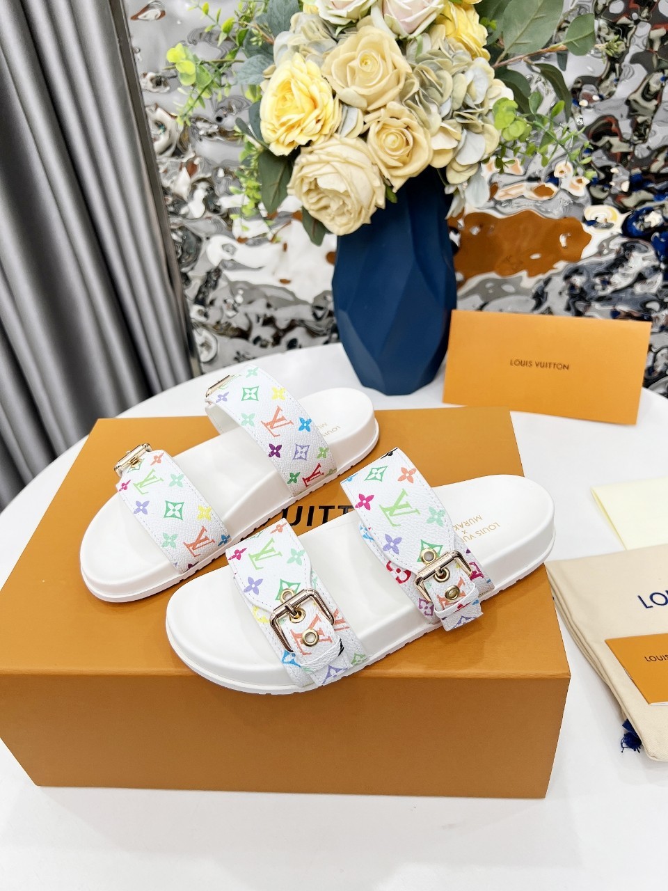 Louis Vuitton XTakashi Murakami Bom Dia couple slippers