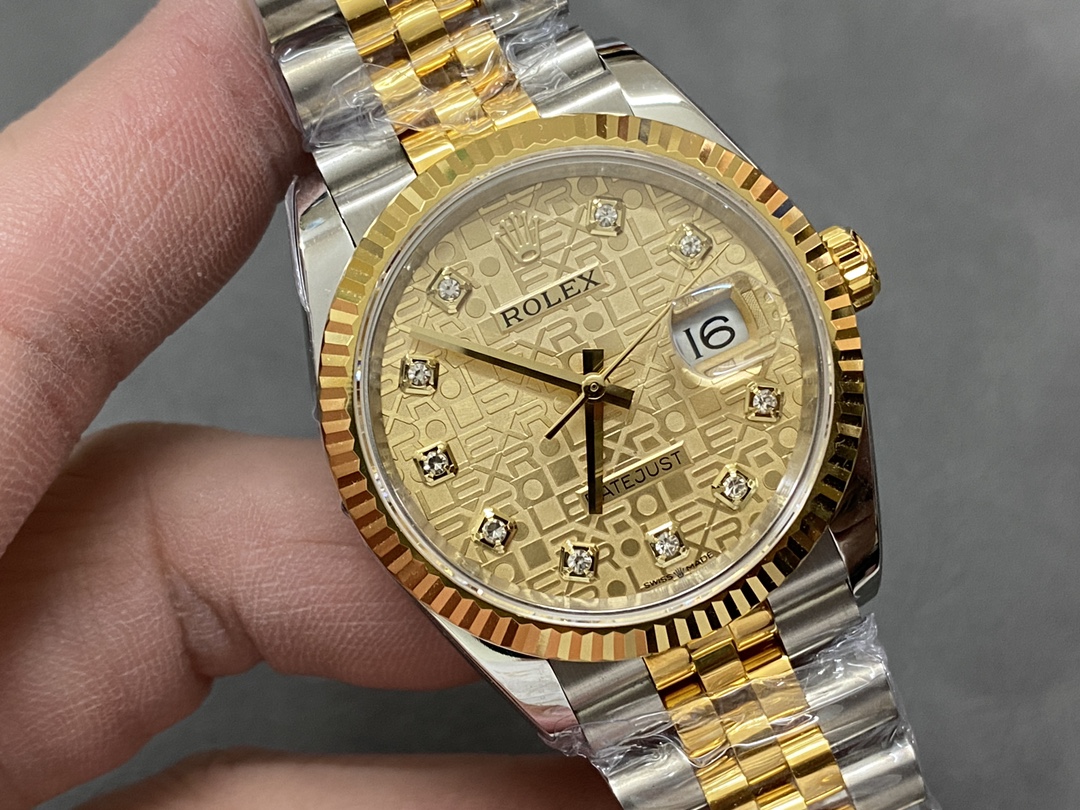 Rolex Datejust 126233 Champagne Jubilee Dial Fluted Bezel 36MM Unisex Replica Watch