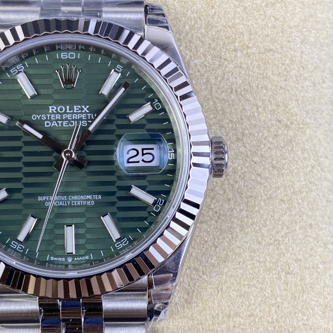 Rolex Datejust 41mm Stainless Steel 126334 0030 Mint Green Dial Fluted Jubilee