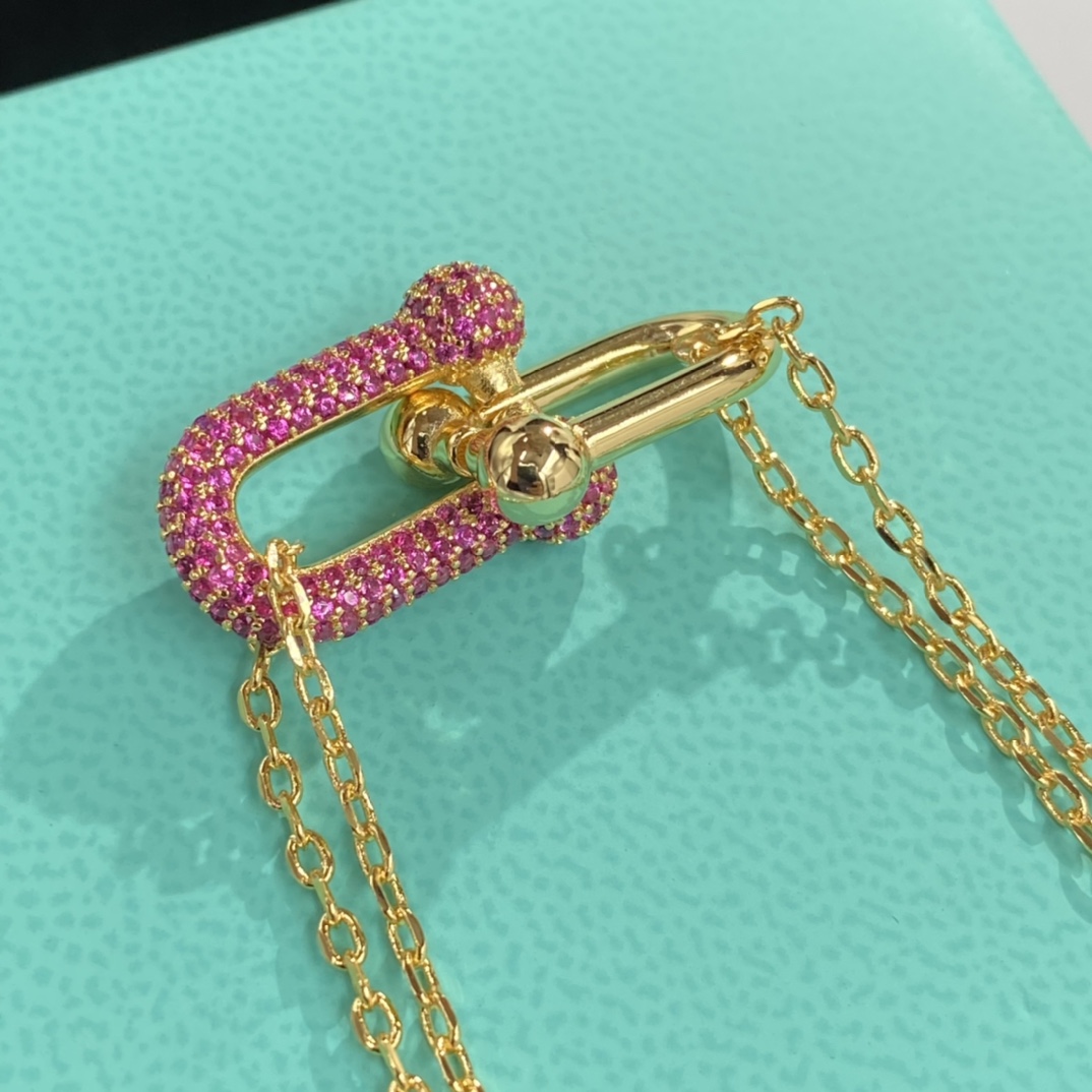 Tiffany Double Pendant Necklace with Pink Diamonds