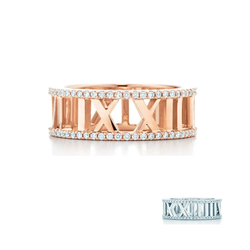 Tiffany Atlas Rose Gold Open Ring Round Diamonds Gift For Girls GRP07512/GRP06639