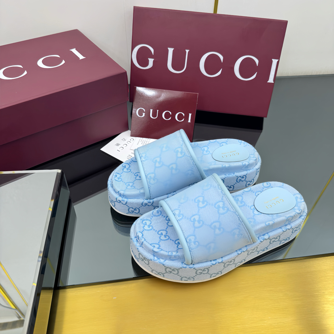 Gucci Shoes Classic GG Embroidered Couple's Thick Bottom Slippers