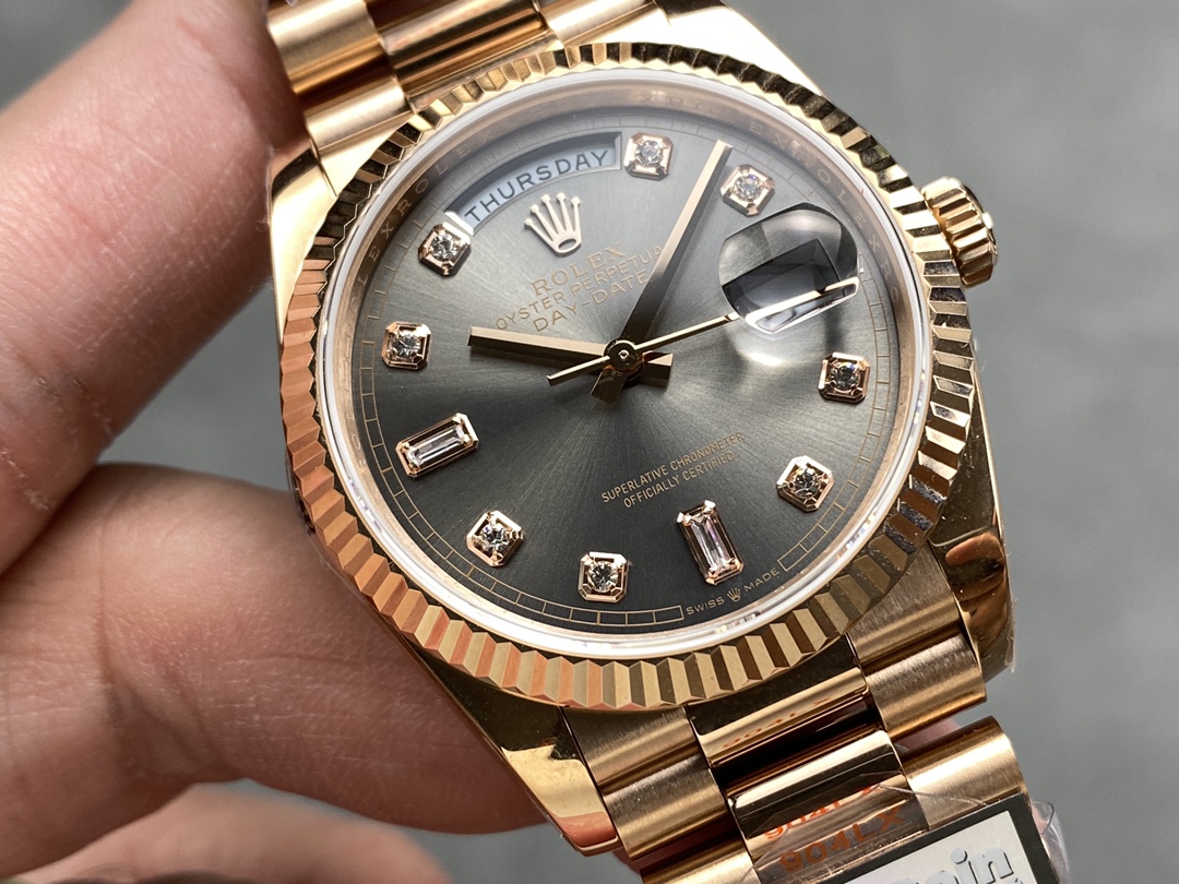 Rolex Day Date Rose Gold Slate Diamond Dial President Bracelet M128235 0050