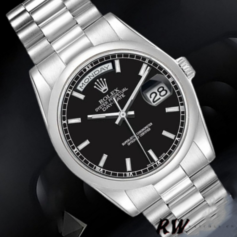 Rolex Day Date 118206 Platinum Black Dial 36mm Unisex Replica Watch