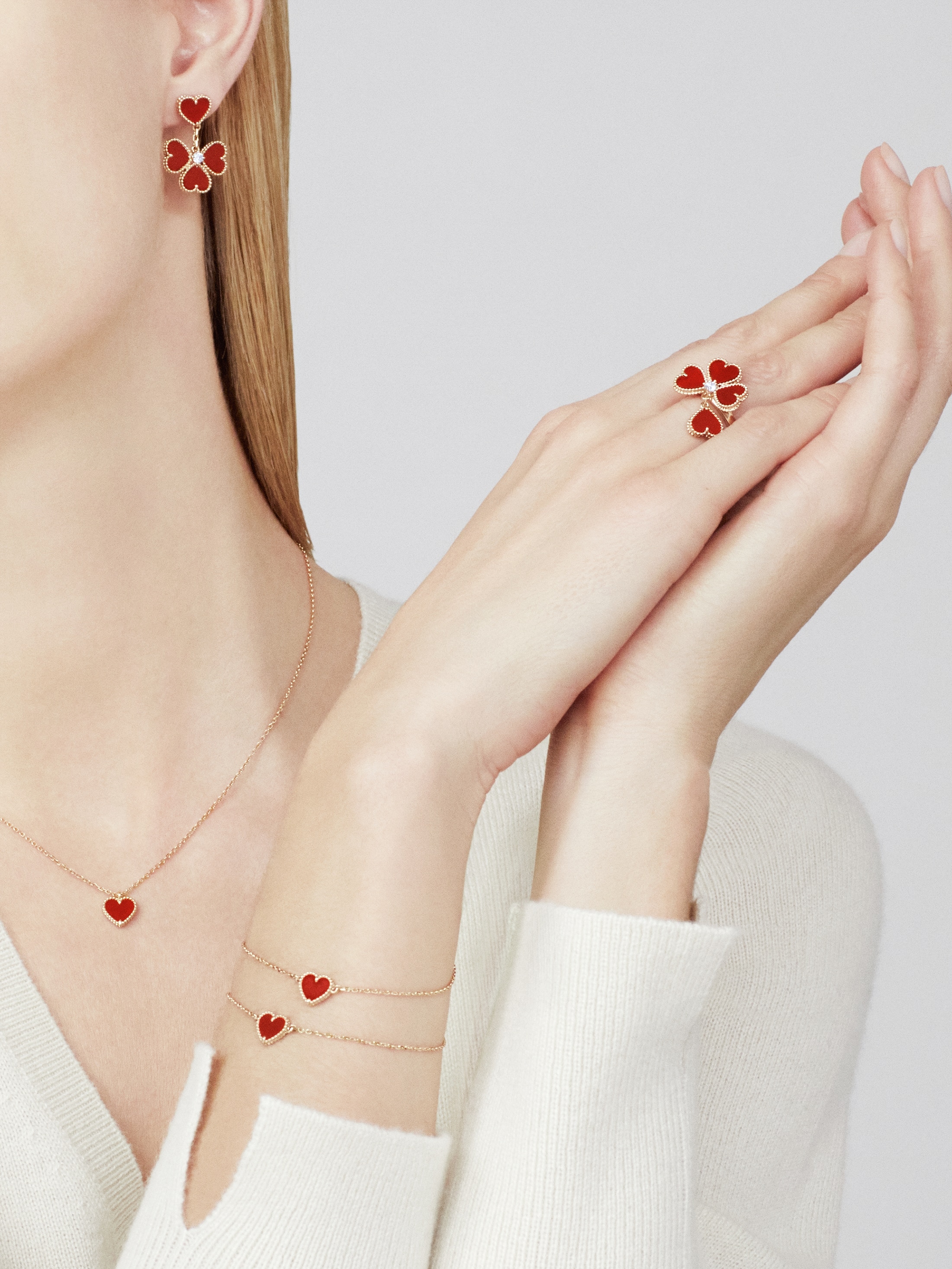 Van Cleef & Arpels Carnelian Heart Necklace & Earrings, Sweet Alhambra heart pendant