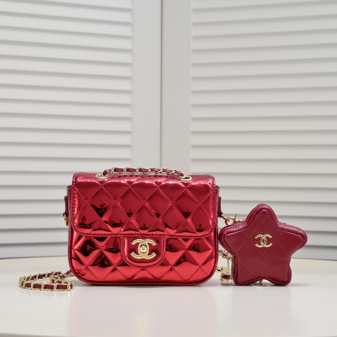 Chanel 24c Star Bag Mini CF Patent Leather Red Shoulder Bag Handbag