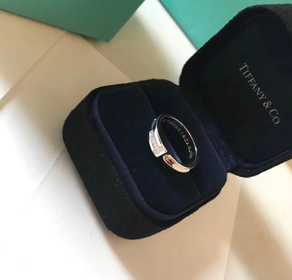 New Tiffany Keys Rose Gold Morden Keys Free Size Asymmetric Ringent T-shaped Diamonds Ring For Womens