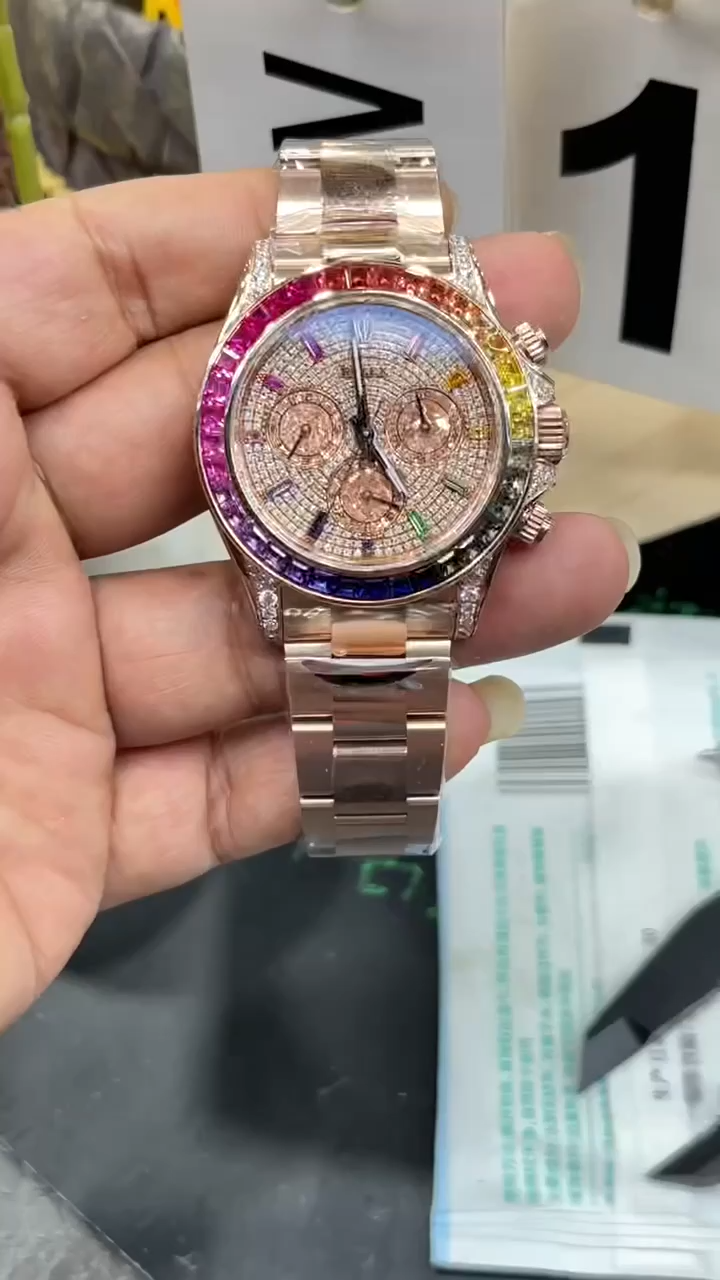 Rolex Daytona 116595RBOW 'Rainbow' Rose Gold Pave Diamond Dial Sapphir