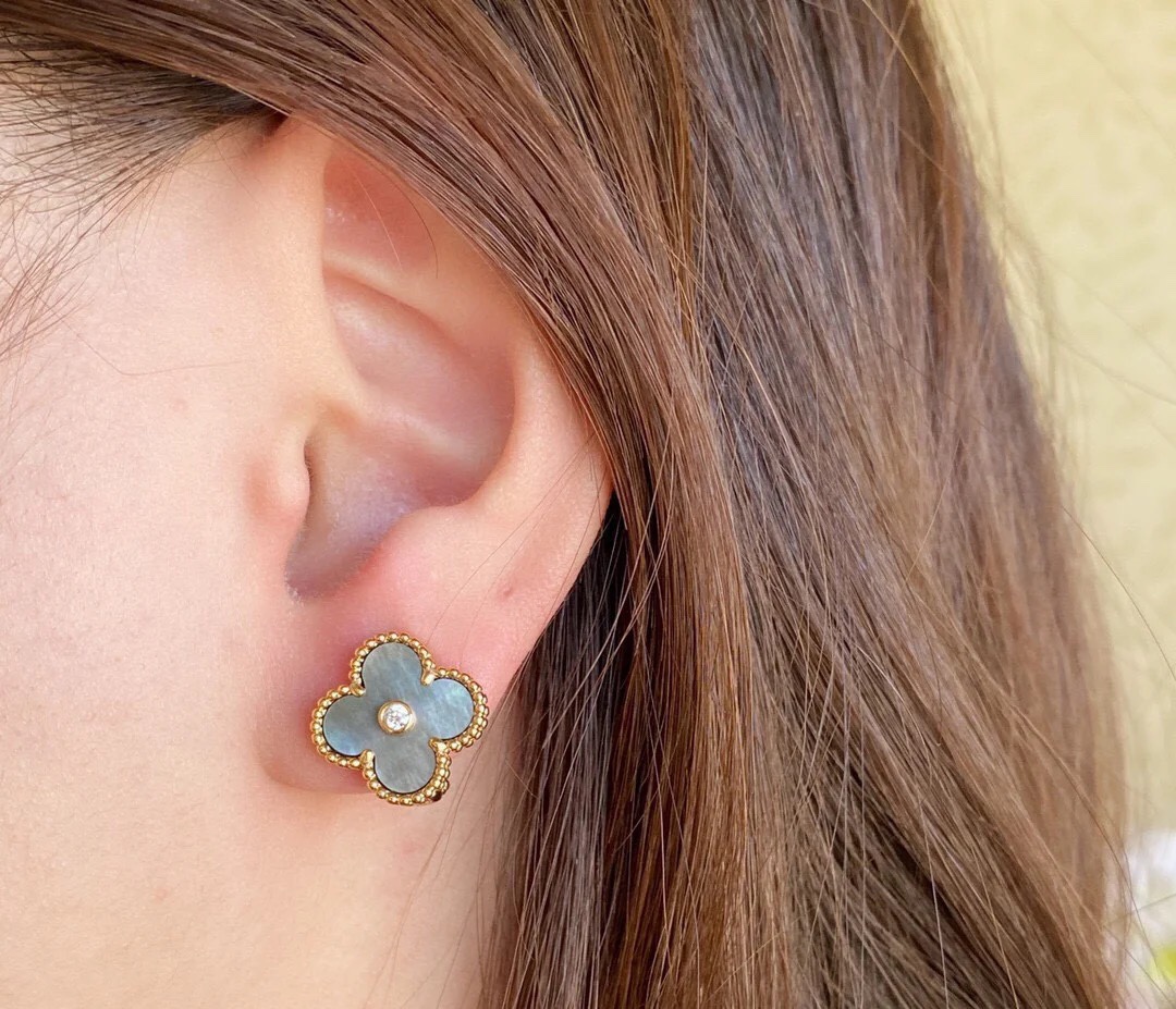 Van Cleef & Arpels Clover Earrings with Diamonds, Vintage Alhambra earrings