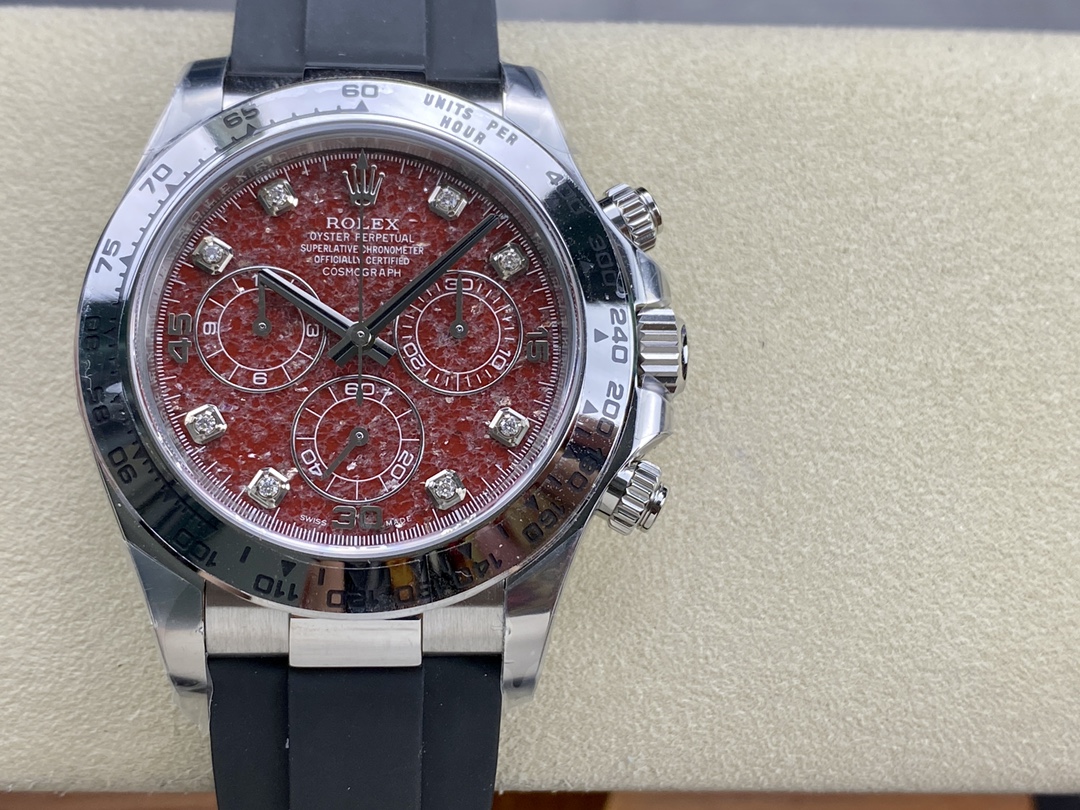 Rolex Cosmograph Daytona 40MM White Gold Rare Rubellite Dial 116509 Rubber Strap