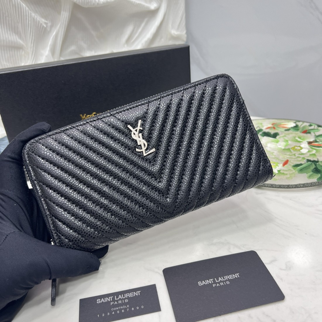 Saint Laurent YSL Caivar Zipper Long Wallet Purse(Replica)