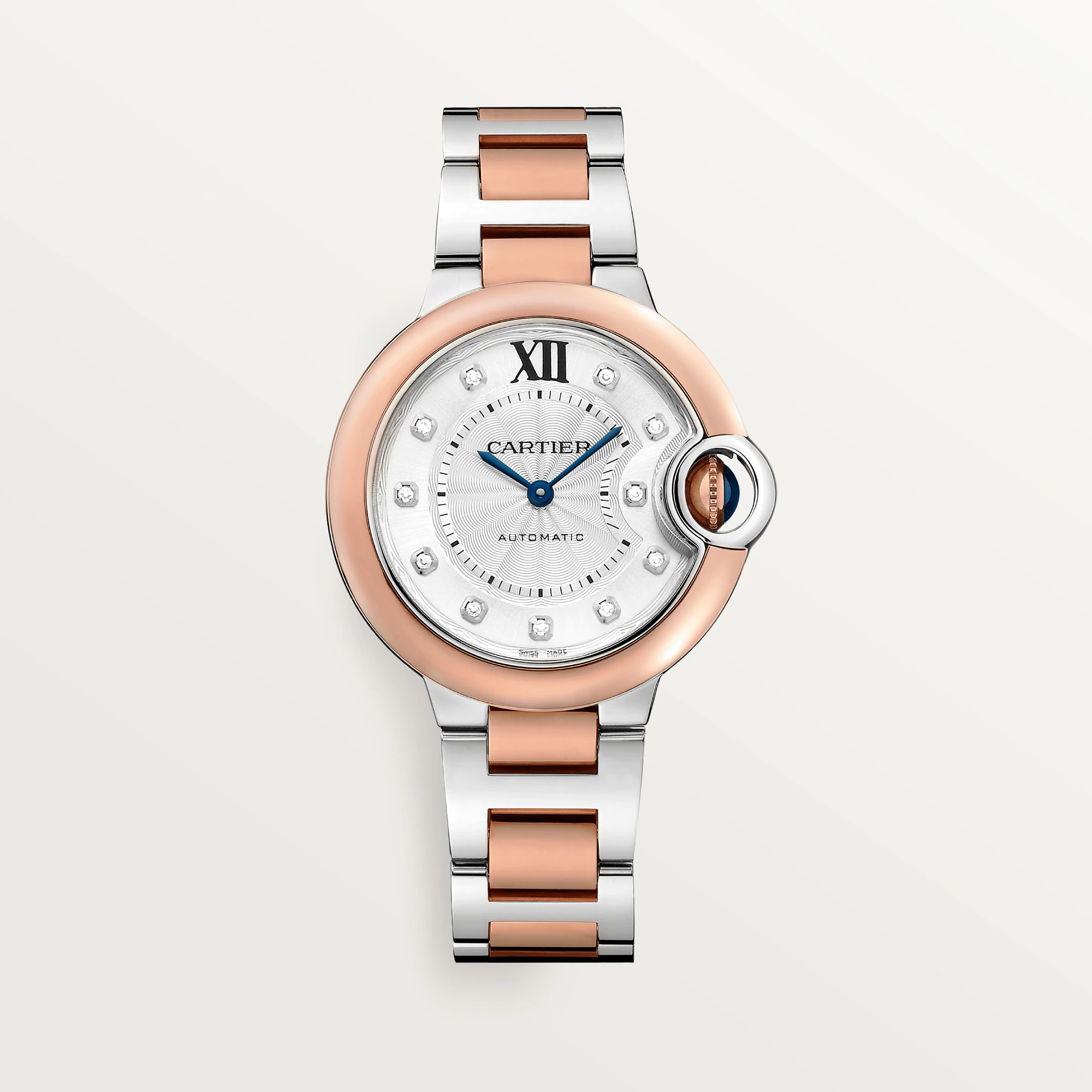 Cartier Ballon Bleu 33 mm Stainless steel & Rose Gold & Diamonds Lady��s Watch, W3BB0021