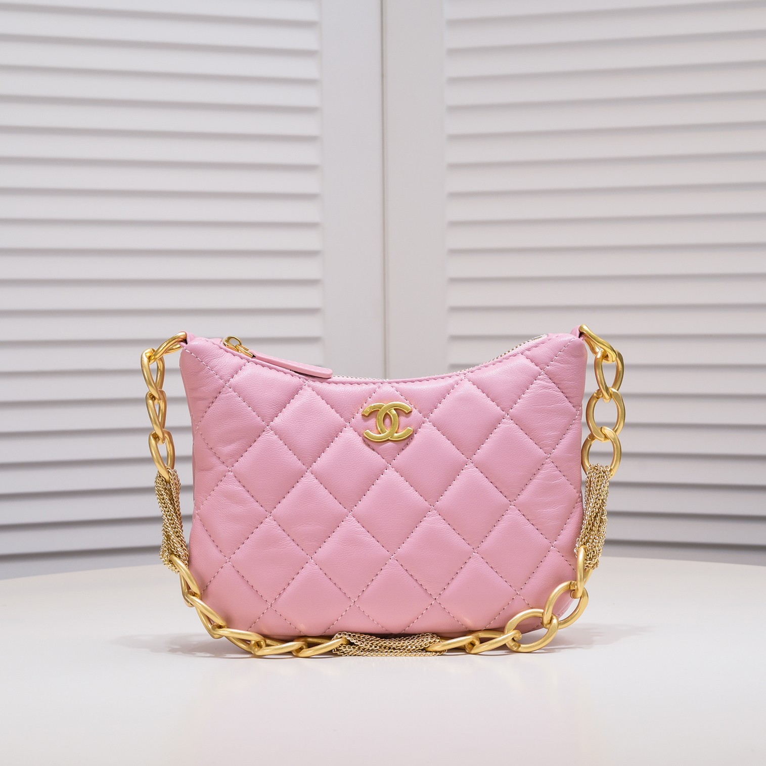 Chanel 23A Fringed Gold Chain Hobo Underarm Shoulder Bag Handbag