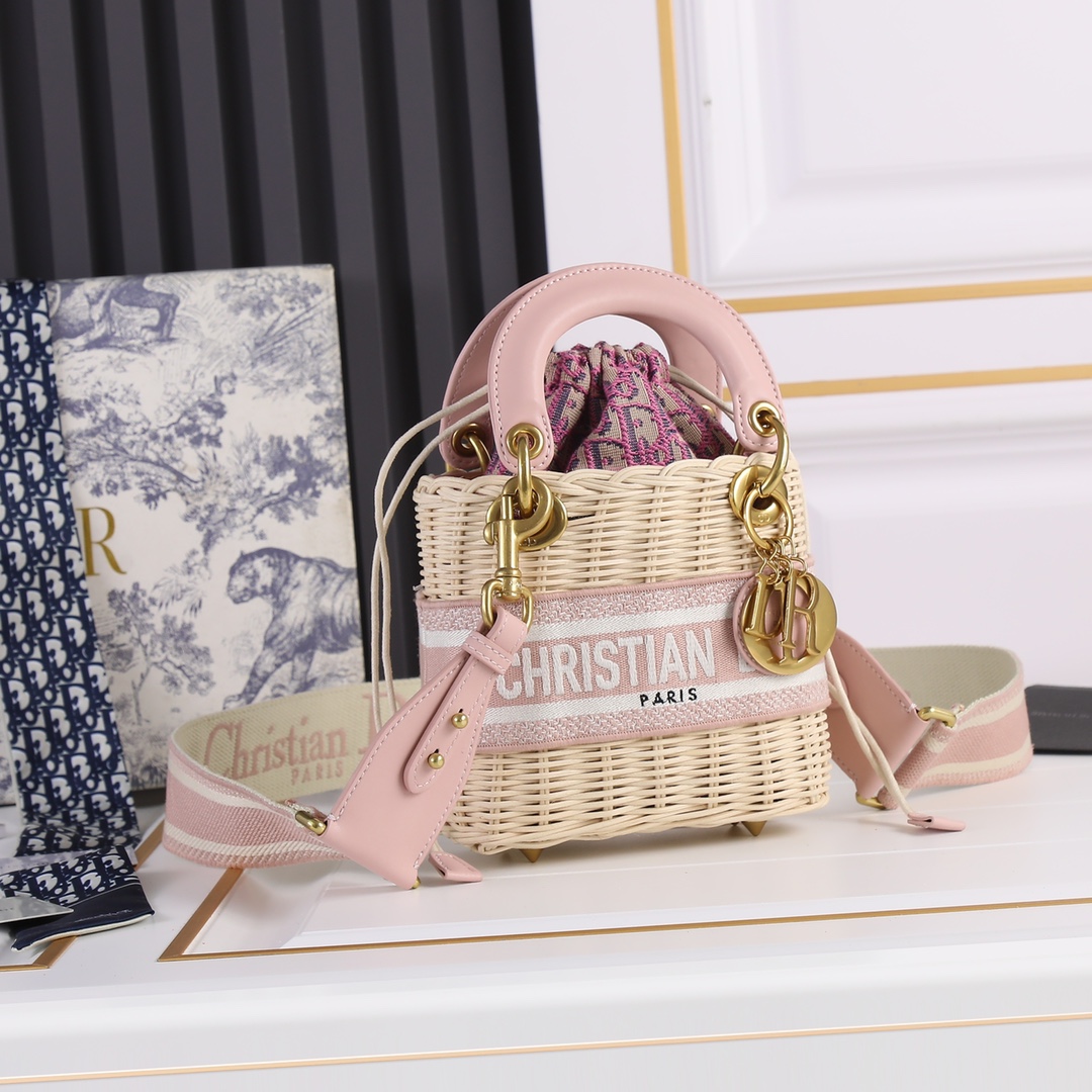 Small Lady Dior Bag Pink weave 0003 XB032 20cm
