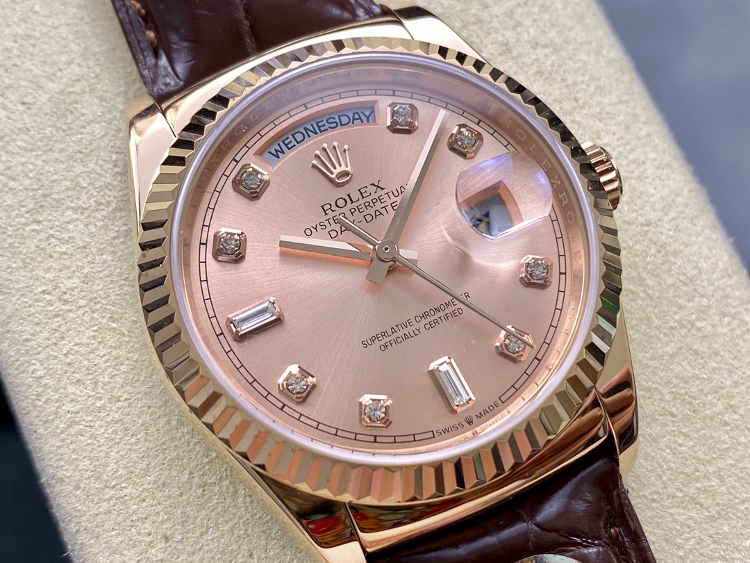 Rolex Day Date 36 Yellow Gold Case 118135 0101 Brown Leather Watch