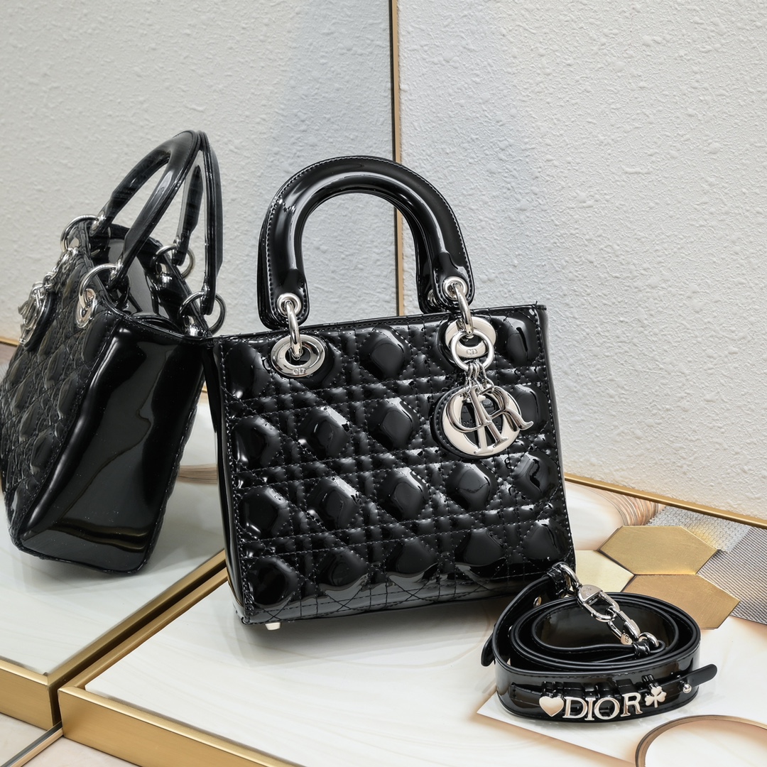 Small Lady Dior My ABCDior Bag Black silver patent leather CD2026 XB081 20cm