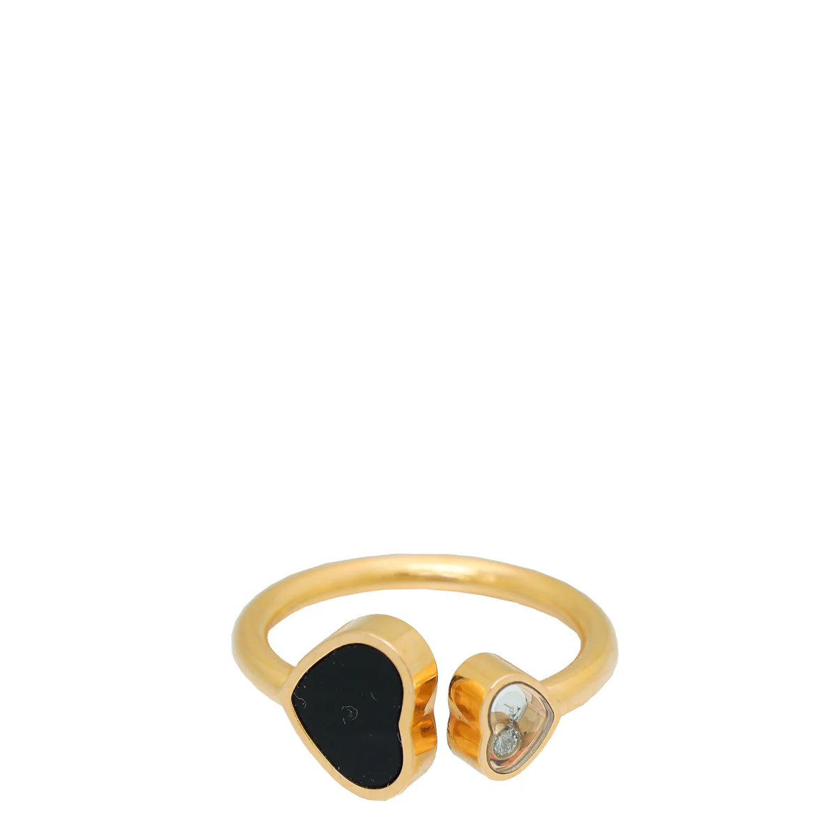 Chopard 18K Pink Gold Diamond Onyx Happy Hearts Ring 56